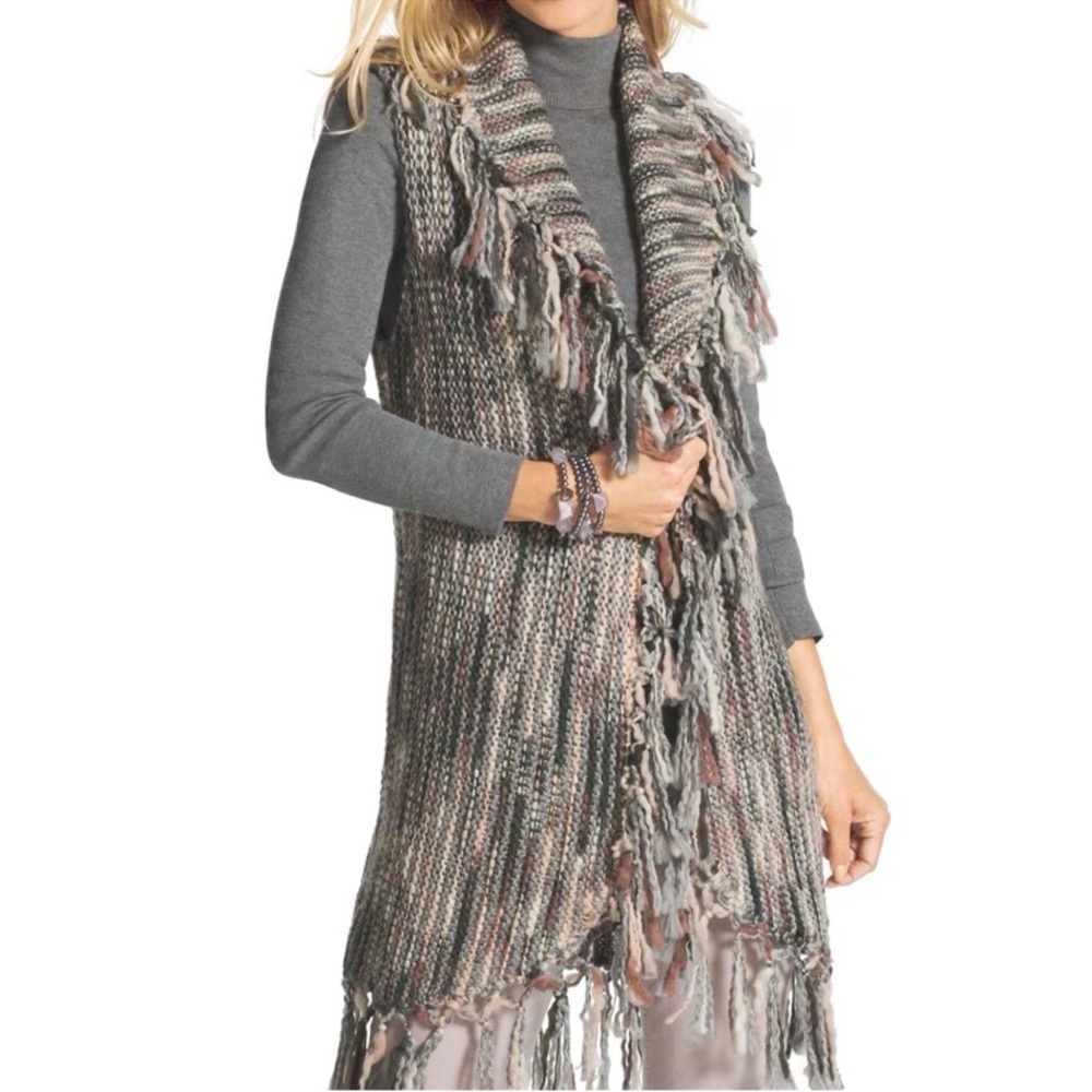 Chico's Nolan Wool‎ Blend Sweater Vest Fringe Western Boho Coastal Cowgirl Large